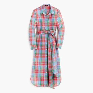 Long Lightweight Shirt Dress in Retro Plaid